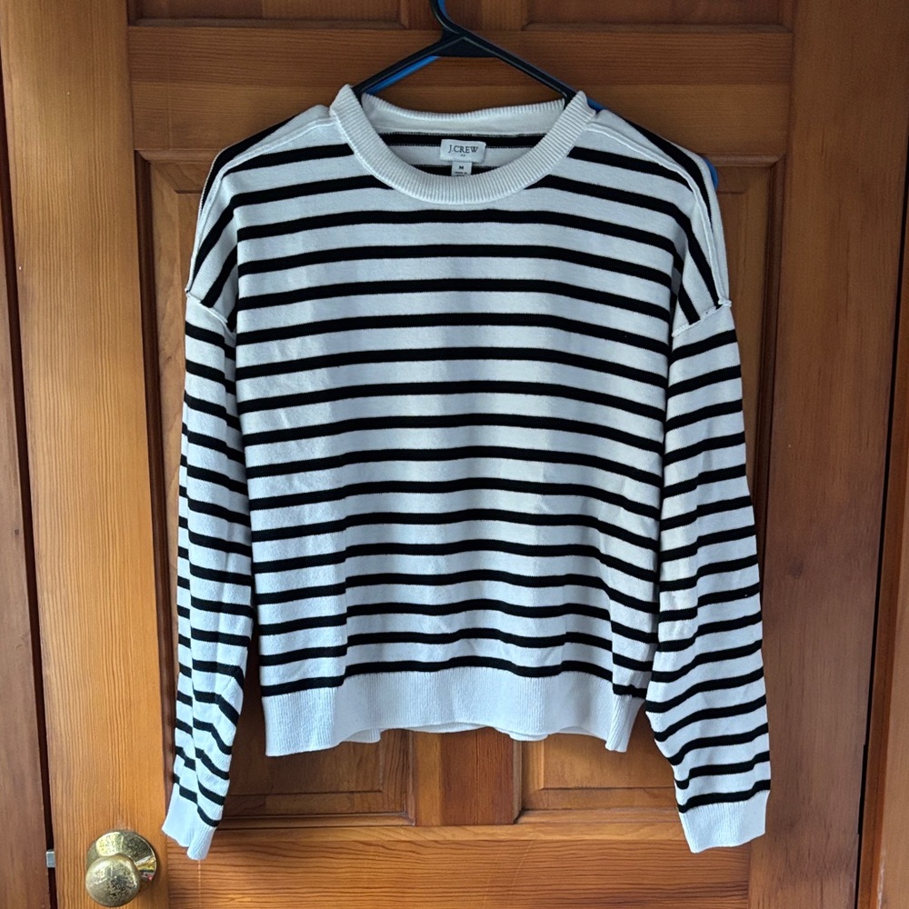 J. Crew Classic Black and White Striped Sweater SzM Cotton Blend